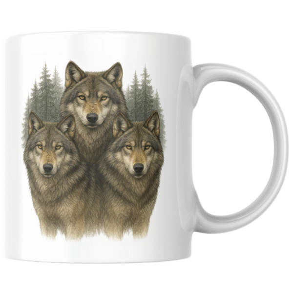 Wataha Siły – Trzy Wilki | Kubek z Wilkiem | Judys World Wolf Collection | nadrukgadzety.pl