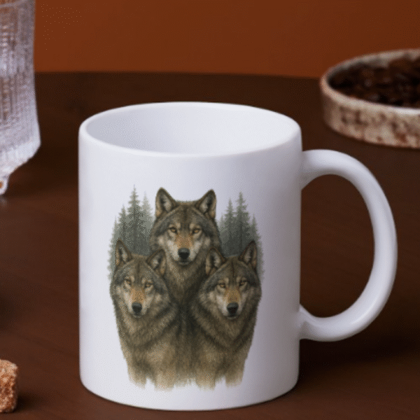 Wataha Siły – Trzy Wilki | Kubek z Wilkiem | Judys World Wolf Collection | nadrukgadzety.pl