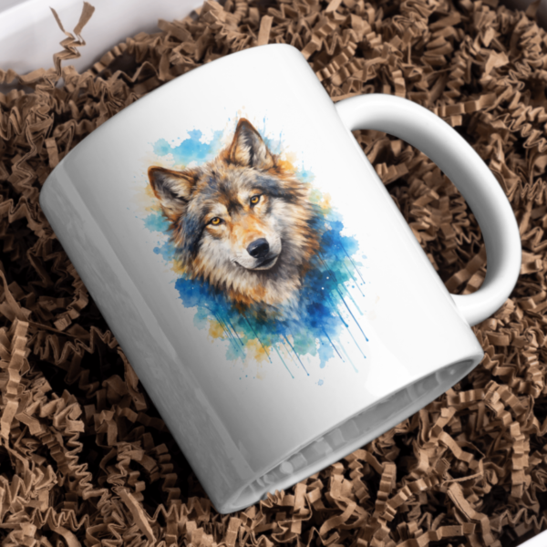Kubek z Wilkiem Watercolor 330 ml – Artystyczny Nadruk Akwarela | Prezent dla Miłośnika Natury